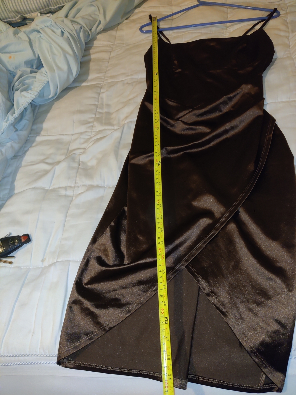 Satin Wrap-Front Slip Dress in Dark Brown Size Large
